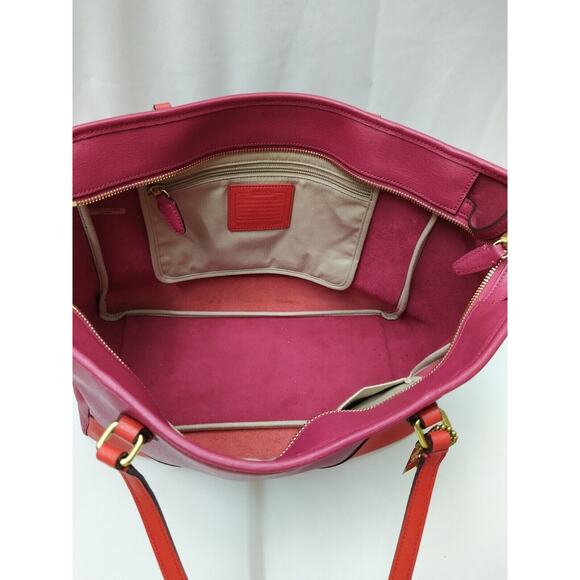 Coach City Tote Colorblock Red Magenta Leather Zipper Tote Shoulder Bag - Picture 10 of 13